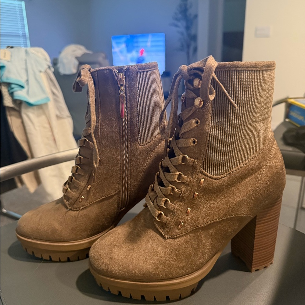 Forever 21 Brown Ankle Booties with Chunky Heel